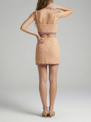 Melodie Co-Ord Hand Embroidered Crystal Top Peach