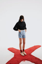 Destroyed High Neck Sweat - Black