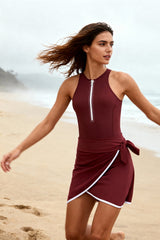 Wrap Skirt ― Deep Red / White