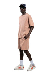 Cotton Casual T-Shirt & Short Set - Light Brown