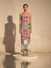 Rowan Halter Maxi Crochet Dress Multi