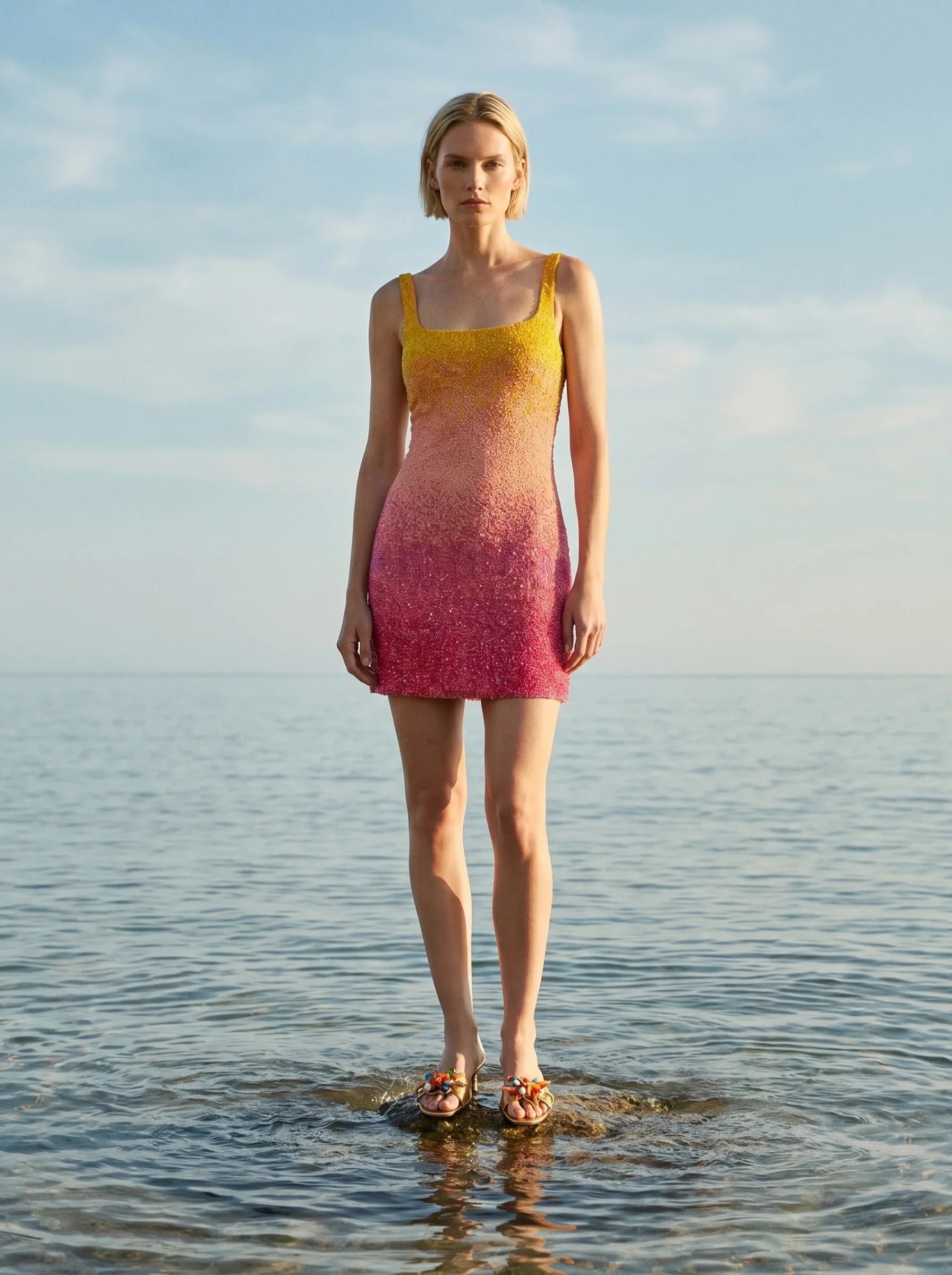 Sofia Hand Beaded Party Dress Orange Ombré