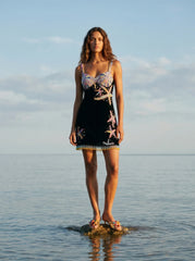 Tasseled Crescent Shell Mini Dress - Black in Stock