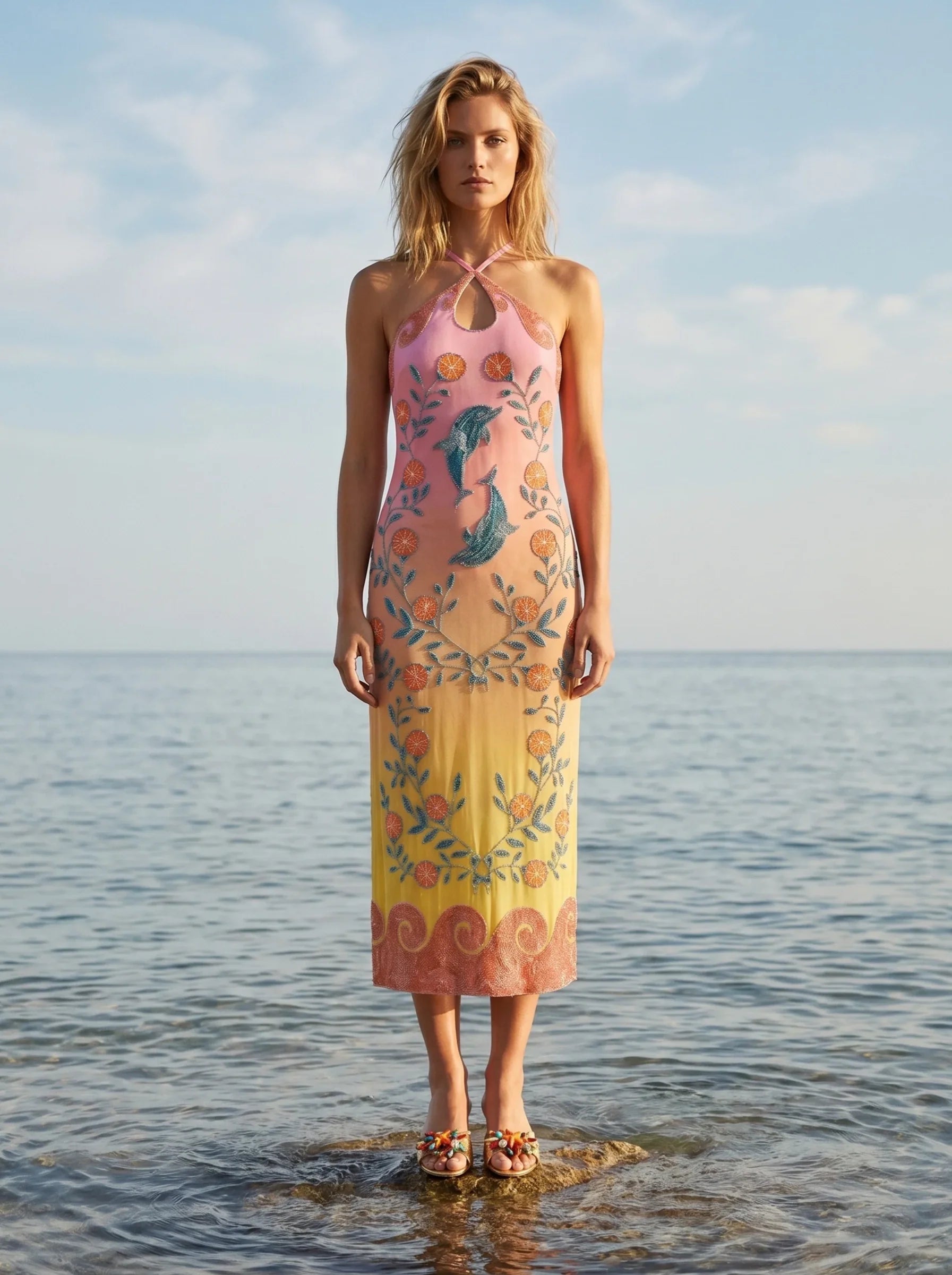 Dolphin Hand Beaded Maxi Dress