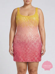 Sofia Hand Beaded Party Dress Orange Ombré
