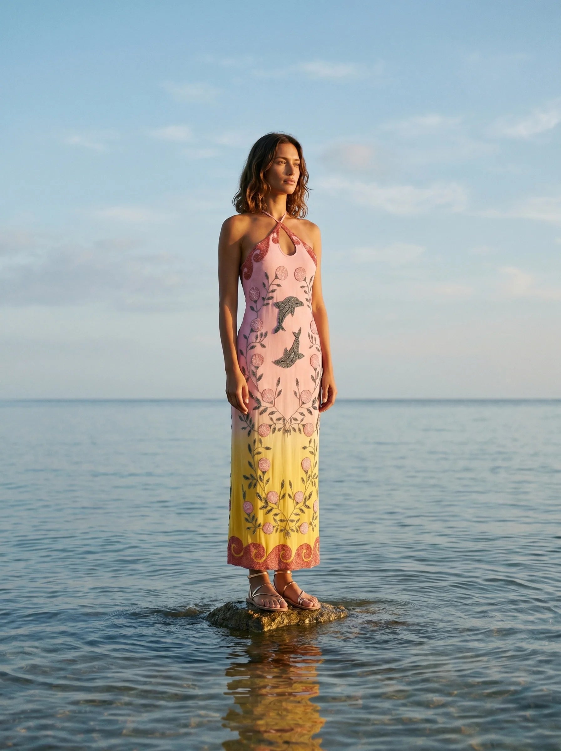 Dolphin Hand Beaded Maxi Dress