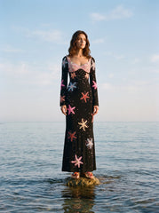 Crescent Shell Bell Sleeve Dress in Black