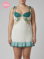 White Green Starfish Beaded Mini Dress
