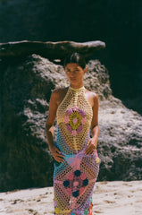 Rowan Halter Maxi Crochet Dress Multi