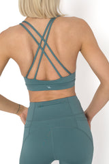 POWERFLOW LIGHT SUPPORT STRAPPY SPORTS BRA SLATE BLUE