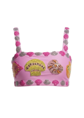 New York Shell Hand-Embroidered Top Pink
