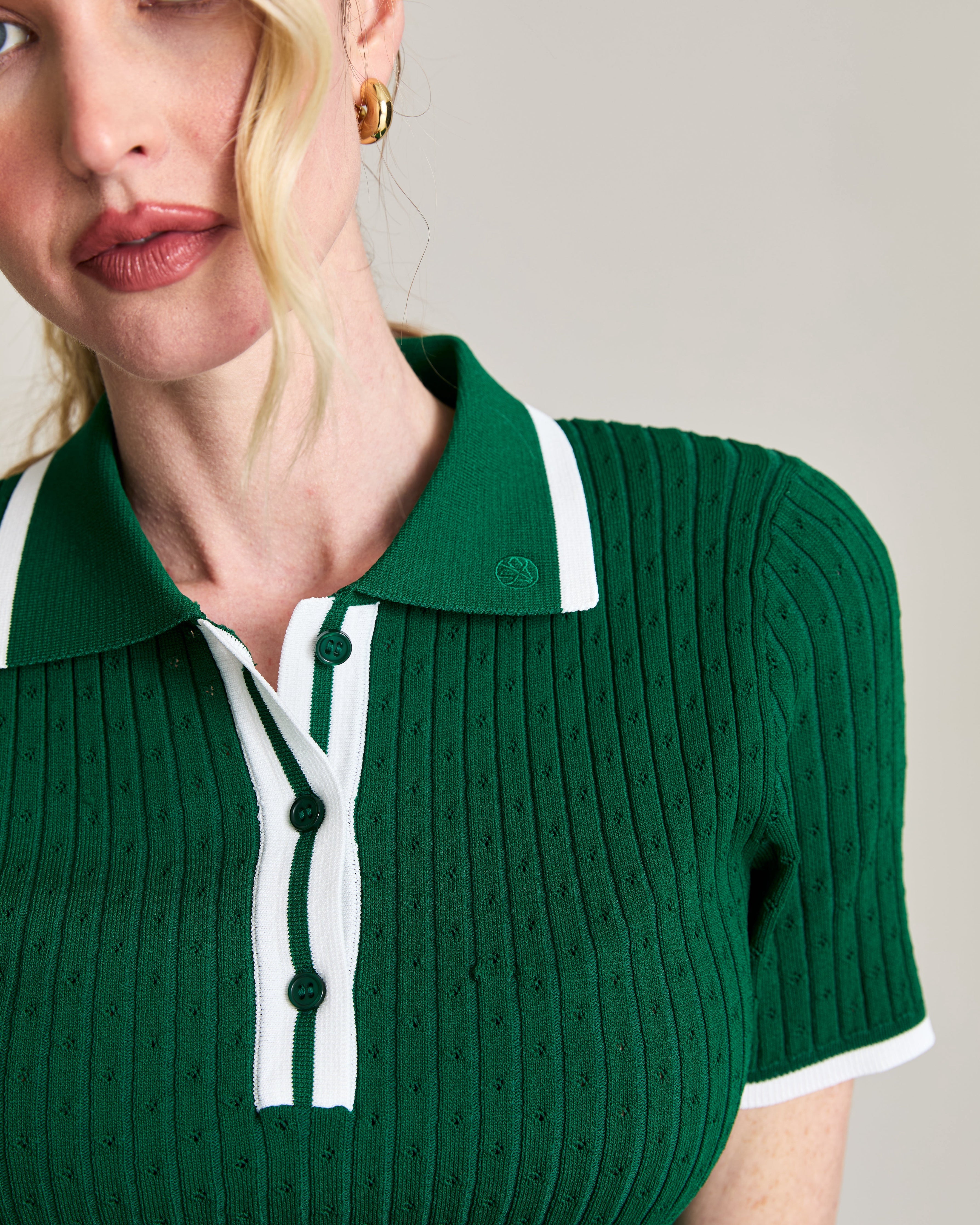 Jamie Pointelle Knit Short Sleeve Polo