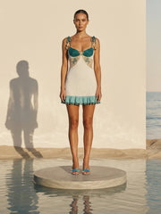 White Green Starfish Beaded Mini Dress