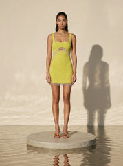 Posy Yellow Beaded Mini Dress