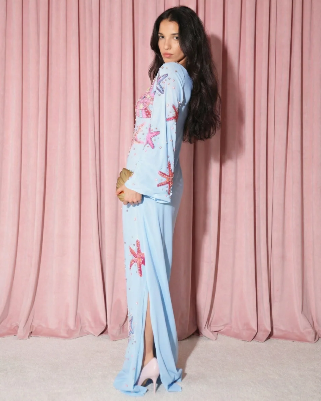 Crescent Shell Bell Sleeve Dress