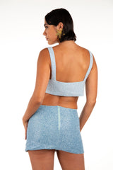 Vegas Embroidered Co-Ord Top – Light Blue