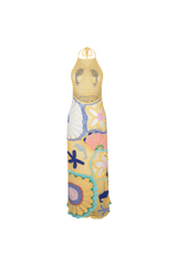 Pearl Halter Crochet Maxi Dress Multi Coloured