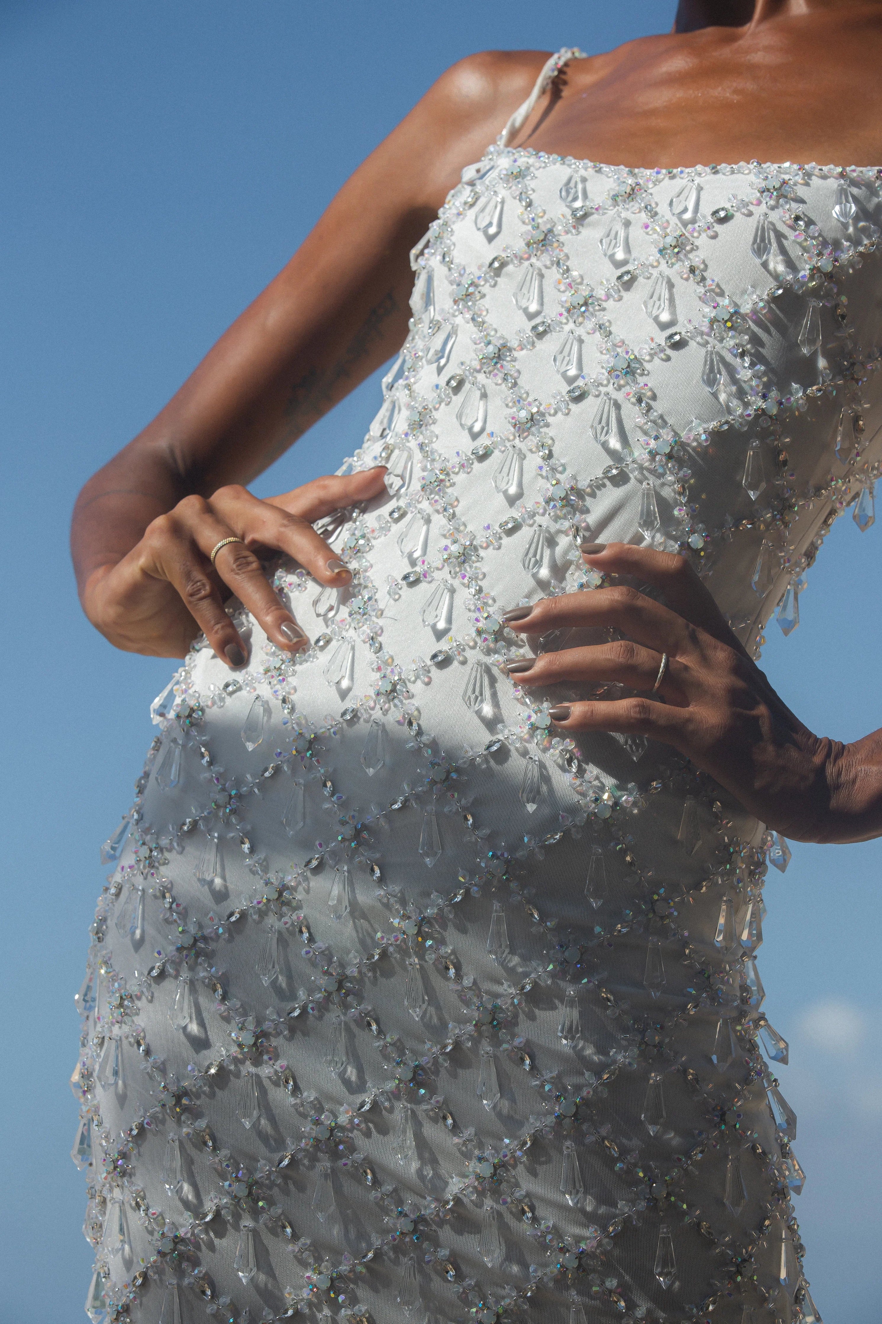 Calliope Luxury Crystal Maxi Party Dress White