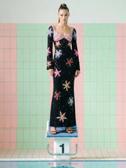 Crescent Shell Bell Sleeve Dress in Black