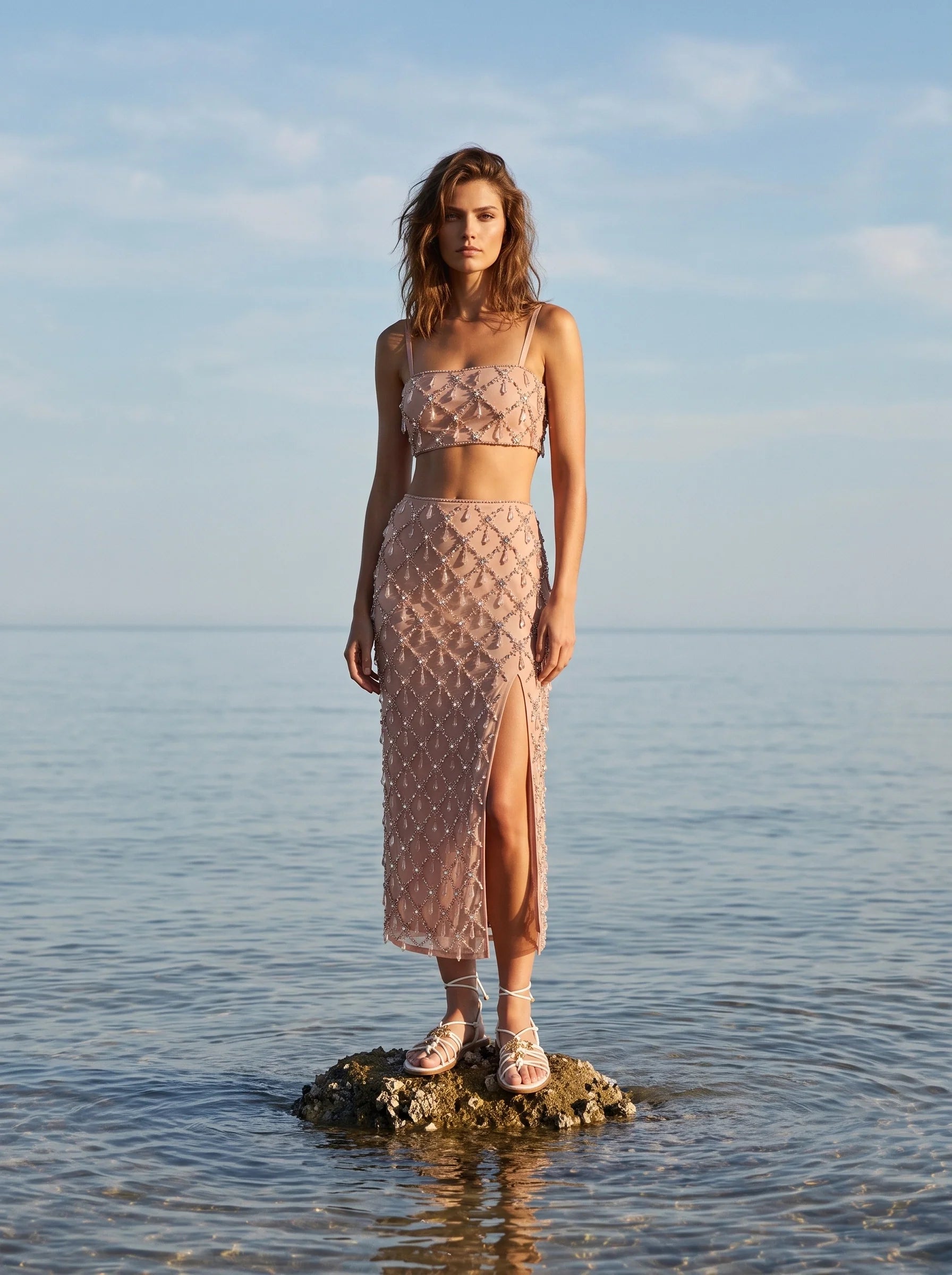Calliope Luxury Crystal Co-Ord Top Nude