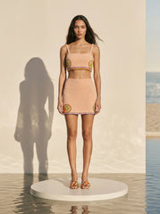 Melodie Co-Ord Hand Embroidered Crystal Top Peach