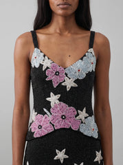 Black Flower Star Co-Ord Top
