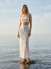 Hazel Beaded Lilac Powermesh Jellyfish Maxi Skirt White