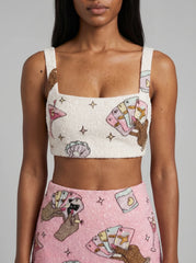 Vegas Beaded Pink Party Beach Co-Ord Mini Skirt