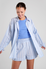 Lomandra Stripe Ethical-Cotton Pyjama Shorts - Glacier Blue