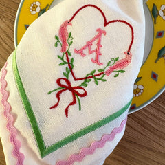 Love Heart With Ribbon Embroidered Napkins