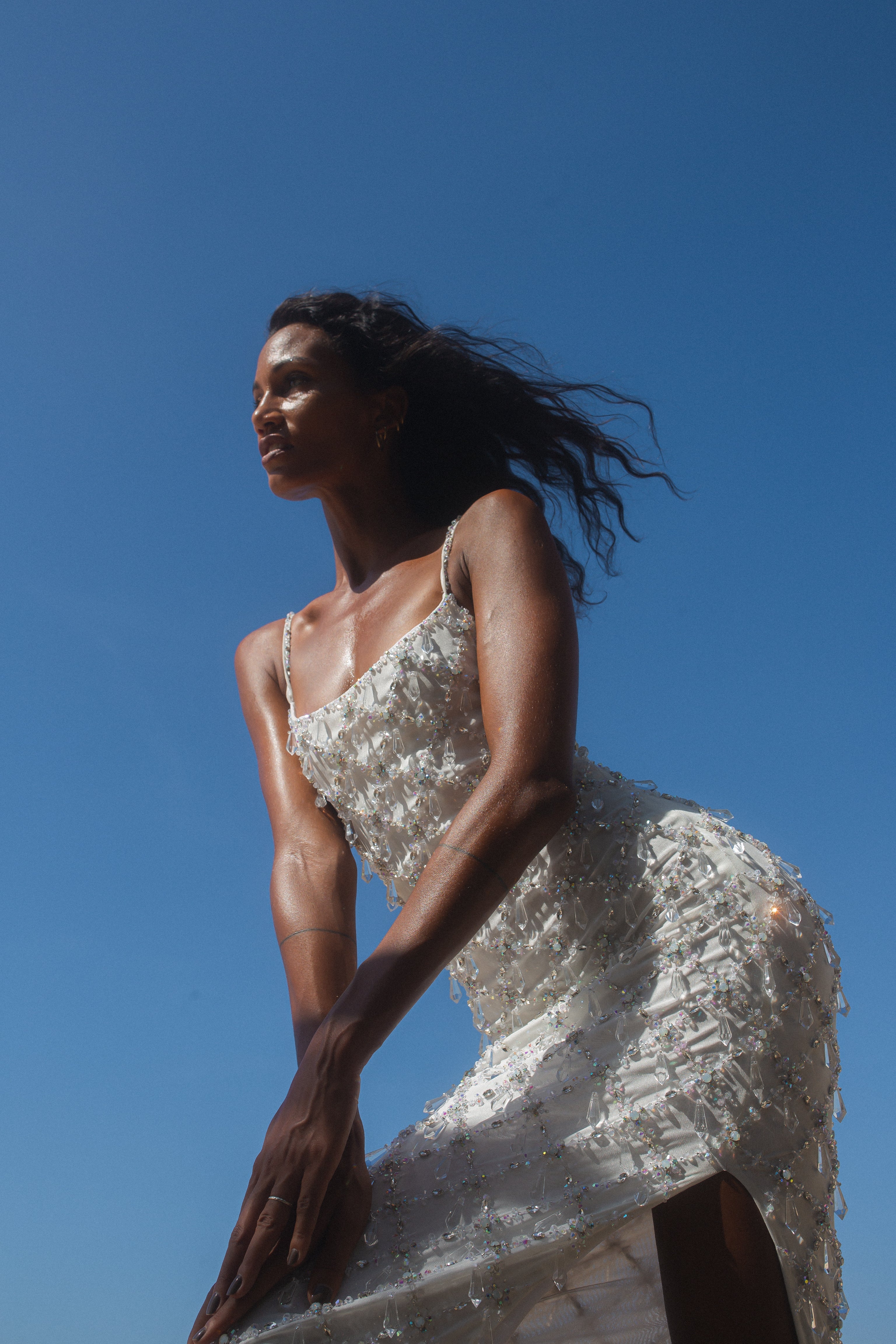 Calliope Luxury Crystal Maxi Party Dress White