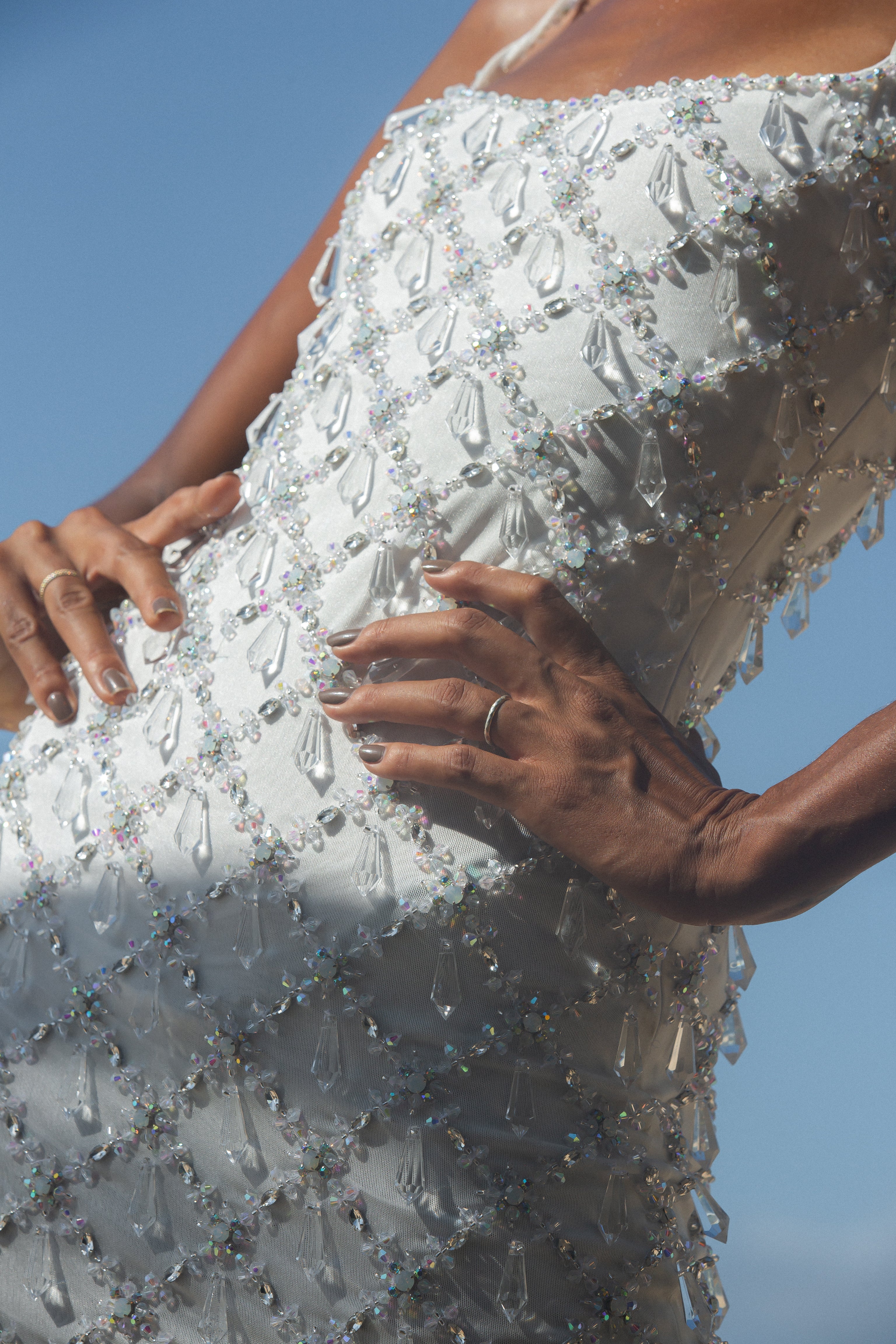 Calliope Luxury Crystal Maxi Party Dress White