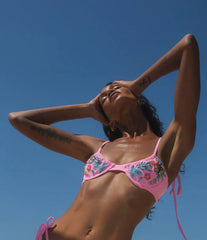 Los Angeles Hand-Embroidered Underwire Bikini Top in Pink