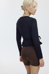 MERINO BALLET WRAP CARDIGAN - CHARCOAL