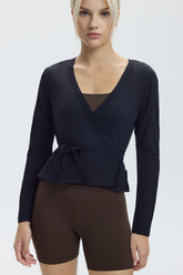 MERINO BALLET WRAP CARDIGAN - CHARCOAL