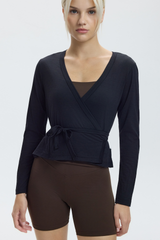 MERINO BALLET WRAP CARDIGAN - CHARCOAL