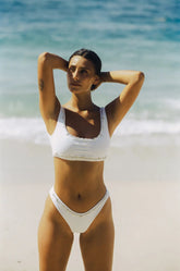 Aaliyah Hand Beaded Crystals Bikini Top - White