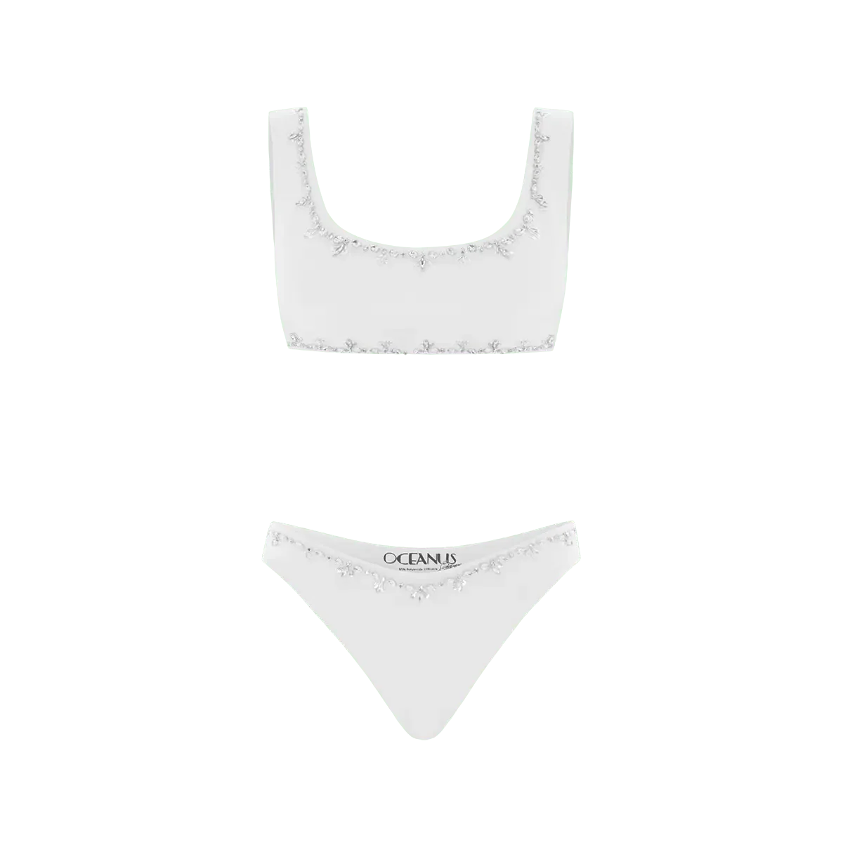 Aaliyah Hand Beaded Crystals Bikini Top White