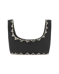 Aaliyah Hand Beaded Crystals Bikini Top - Black