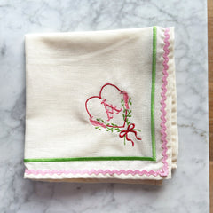 Love Heart With Ribbon Embroidered Napkins