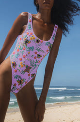 Alabama Floral Hand Embroidered One Piece Swimsuit - Lilac