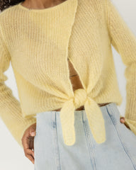 Skraistas: Butter Yellow Silk & Mohair Cropped Cardigan