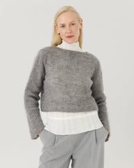 Skraistas: Fog Grey Silk & Mohair Cropped Cardigan