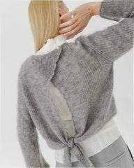 Skraistas: Fog Grey Silk & Mohair Cropped Cardigan