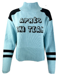 "APRÈS SKI TEAM" Funnel Neck Sweater Color: Ice Blue/Black