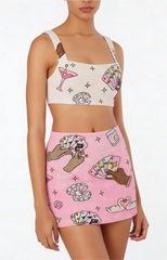 Vegas Beaded Pink Party Beach Co-Ord Mini Skirt