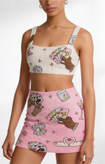 Vegas Beaded Pink Party Beach Co-Ord Mini Skirt