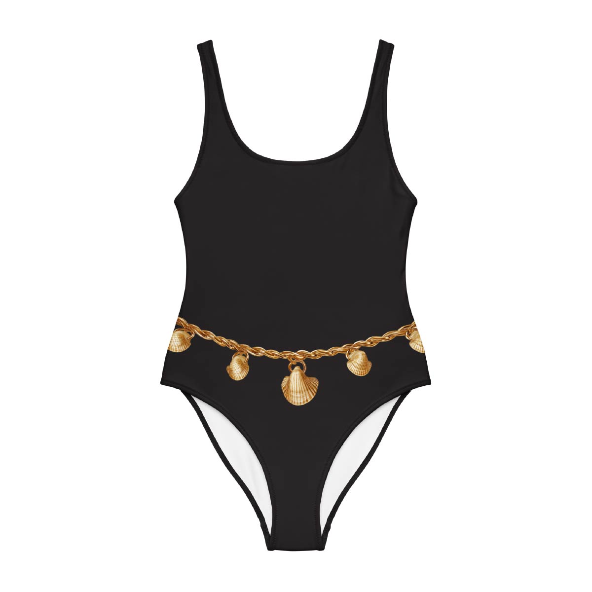 Black One Piece Swimsuit - Midnight Belly Chain