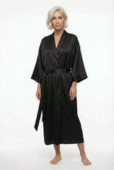 The Lady Silk Long Kimono Robe Crystal Black