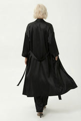 The Lady Silk Long Kimono Robe Crystal Black